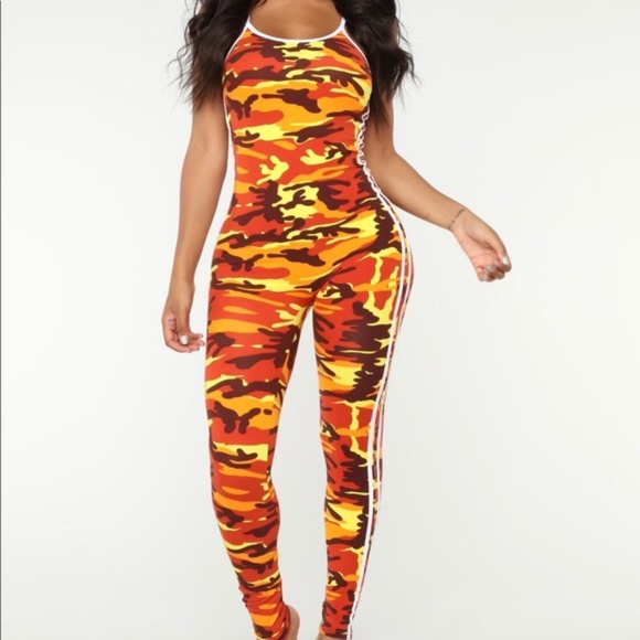 orange camo playsuit